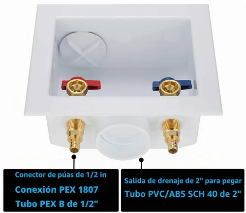 Vista 3 de Caja de salida para lavadora PEX con drenaje central, entrada PEX-B de 1/2 pulgada F1807 x salida de rosca NH LI-520-11 (1 unidad)