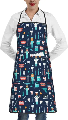 Vista 30 de Delantal de cocina para hombres y mujeres, ajustable con bolsillos, delantal de chef