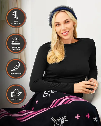 Vista 2 de CL - Ropa interior térmica para mujer, pantalones largos con forro polar, conjunto de ropa interior larga y suave, pijama de capa base cálida
