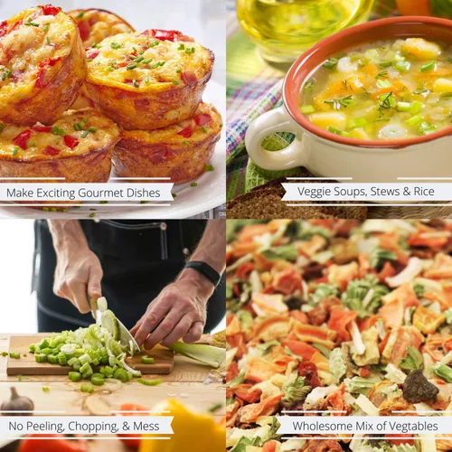 Vista 6 de It's Delish, mezcla de sopa de verduras Garden Deluxe de 24 onzas 16 verduras deshidratadas naturales para fideos ramen, verduras de sopa