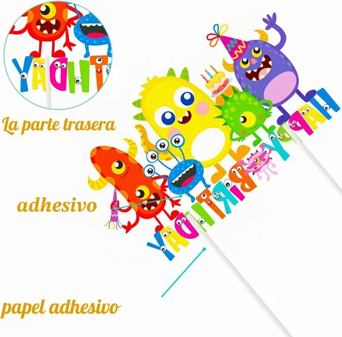 Vista 4 de Decoración de pastel de cumpleaños de monstruo, suministros de fiesta de cumpleaños, decoración de pastel de monstruo pequeño para niños, temática