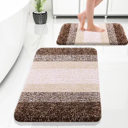 Vista 20 de OLANLY - Juego de tapetes para baño de 2 piezas, de microfibra, suaves y absorbentes, antideslizantes, lavables a máquina y para secadora, felpudos