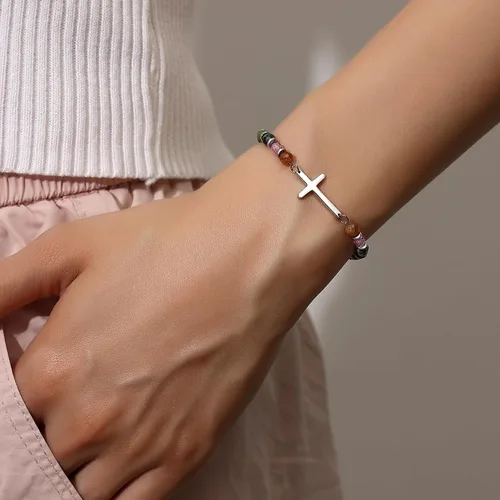 Vista 5 de TONY & SANDY Pulsera de cruz cristiana para mujer, regalo de San Valentín para ella, regalo de confirmación de bautismo, Pascua, regalo único
