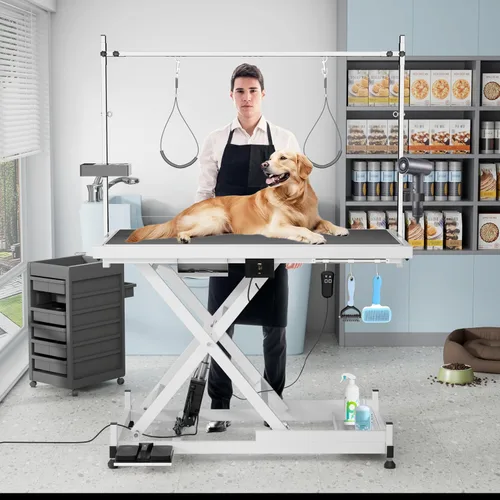 Vista 10 de Mesa hidráulica de aseo para mascotas con brazo ajustable, estructura de elevación en Z, carga máxima, 330 libras, mesa profesional de aseo
