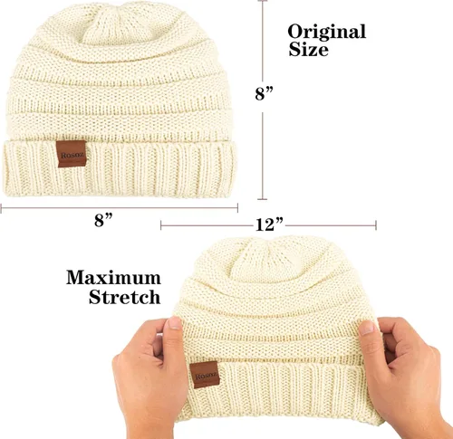Vista 6 de Rosoz Gorros de invierno para mujer para mujer, gorros de punto cálidos para mujer, gruesos para clima frío