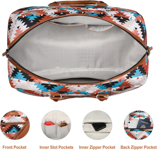 Vista 123 de IBFUN Bolsas de fin de semana para mujer, bolsa grande de lona para viaje, bolsa de viaje con compartimento para zapatos, 21 pulgadas, juego de 3
