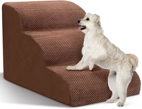 Vista 21 de Escaleras para Perros para Perros Pequeños - Rampa de Espuma de Alta Densidad, Pasos Extra Anchos para Mascotas con Fondo Antideslizante para Camas