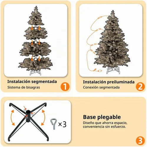 Vista 5 de HipTree Árbol de Navidad artificial de 1.8 m con nieve flocada y 200 luces LED de doble color, árbol de Navidad blanco iluminado para decoración
