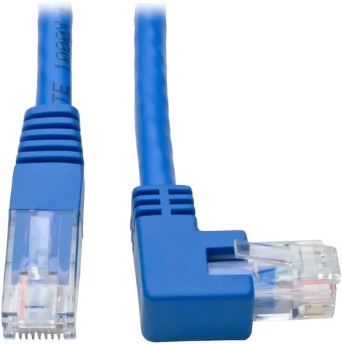 Vista 8 de TRIPP LITE Cable de conexión UTP Cat6 en ángulo inferior (RJ45), M/M, Gigabit, moldeado, azul, 1 pie (N204-001-BL-DN)