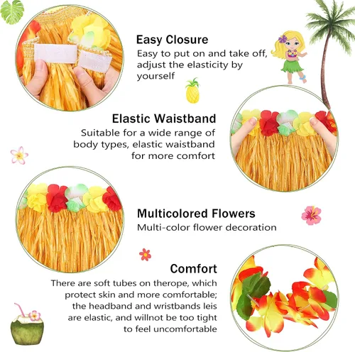 Vista 3 de Conjunto de disfraz de falda de hierba hawaiana de 11.8 in para niñas
