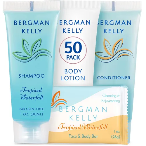 Vista 11 de BERGMAN KELLY Paquete de artículos de tocador para hotel (Tropical Waterfall, 1 oz cada uno, 40 piezas) Set de 4 piezas: 10 barras de jabón