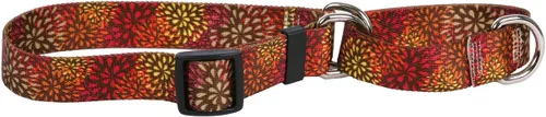 Vista 5 de Amarillo diseño de perro Martingale Collar, Grande, Marrón Flores rosa y verde azulado