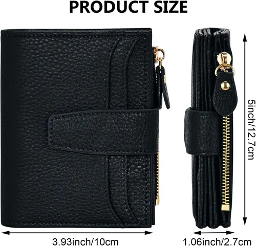 Vista 3 de oscaurt Billetera pequeña para mujer con bloqueo RFID, de dos pliegues, compacta, para tarjetas de crédito, de piel, con bolsillo con cremallera