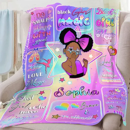 Vista 3 de D-Story Mantas personalizadas, mantas personalizadas con nombre, manta americana, manta africana para niña, mantas personalizadas para niños