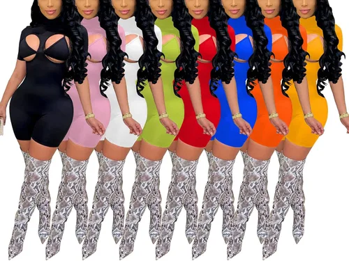 Vista 3 de Remelon Chaleco sexy de manga corta para mujer, overol ajustado para fiesta, club