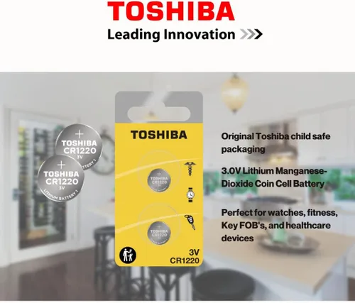 Vista 2 de Toshiba CR1220 - Paquete de ampolla resistente a los niños de celda de moneda de litio de 3 V (2 baterías)