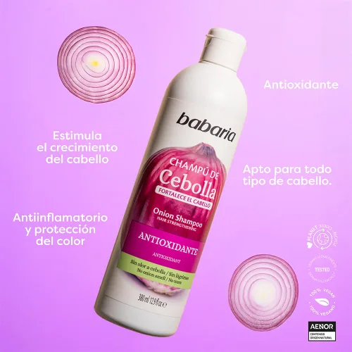 Vista 4 de Babaria Champú de cebolla (efecto antioxidante/estimulante) 20 oz