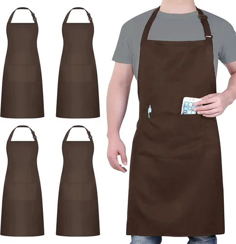 Vista 15 de Paquete de 4 delantales ajustables, delantal negro con 2 bolsillos, delantal lavable a máquina perfecto para cocinar, asar a la parrilla, lavar