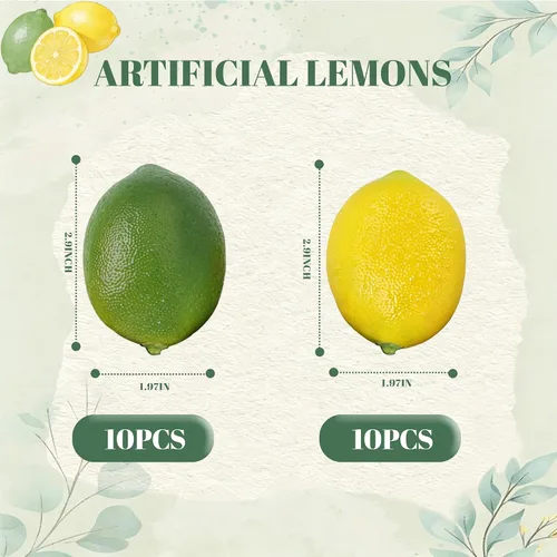 Vista 3 de Toopify 20 limones falsos, limones artificiales amarillos y verdes, acabado mate, decoración de frutas para cocina, frutero, mesa y fotografía