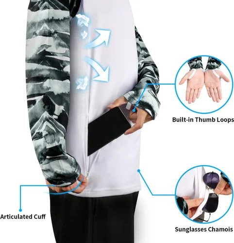 Vista 12 de Palmyth - Camiseta de pesca para hombre, con manga larga, protección solar ultravioleta FPU 50+, con bolsillo