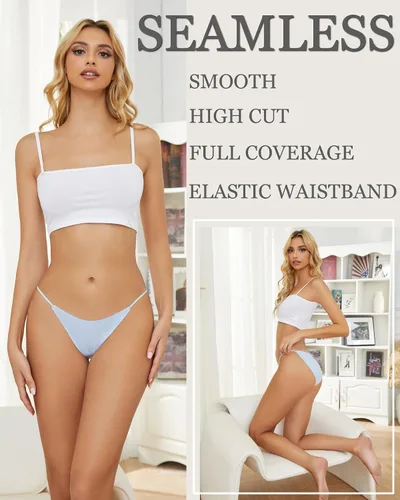 Vista 2 de Bolivelan Seamless Underwear Low-Rise Soft Stretch Breathable Invisible Bikini Spandex Panties 5 Pack