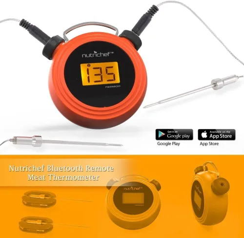 Vista 4 de NutriChef Termómetro inteligente Bluetooth para parrilla de barbacoa, pantalla digital, sondas dobles de acero inoxidable seguro para dejar