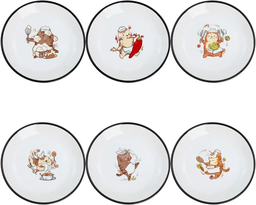 Vista 22 de Divertidos platos de cerámica con diseño de vaca y pájaro de caricatura, platos de condimentos, cuencos de sushi y soja, platos de aperitivo, platos