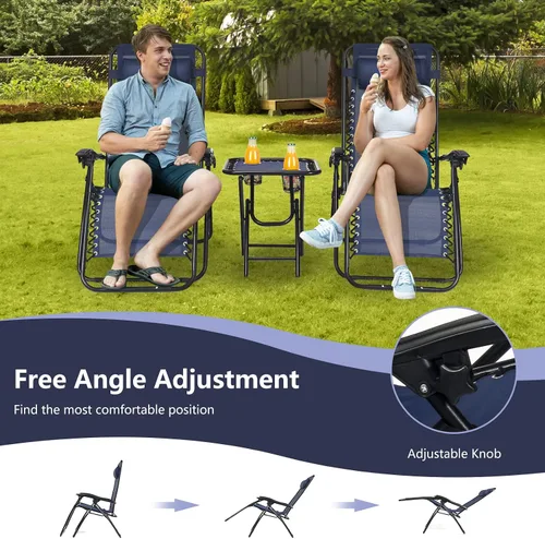 Vista 5 de HAPPYGRILL Juego de sillas de salón Zero Gravity con mesa auxiliar, sillas reclinables plegables con mesa auxiliar y almohada, juego de 3 piezas