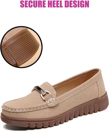 Vista 5 de DirraBra Mocasines casuales de gamuza para mujer, cómodos, con plataforma, para caminar, ligeros, antideslizantes, con plataforma