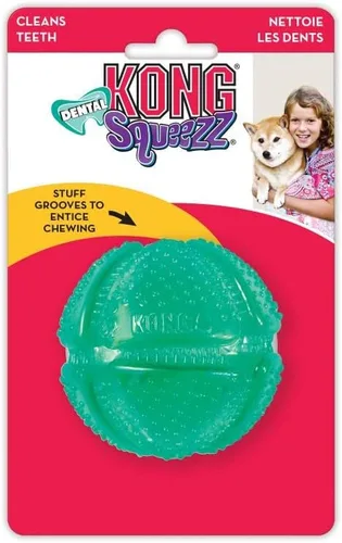 Vista 3 de KONG Squeezz Dental Ball - Juguete para perros para limpiar los dientes, juguete flexible para masticadores suaves y suaves, para perros medianos