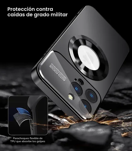 Vista 6 de MAKAVO Funda magnética para iPhone 12 Pro, compatible con MagSafe, protector de lente de cámara integrado, vista de logotipo, funda de teléfono a