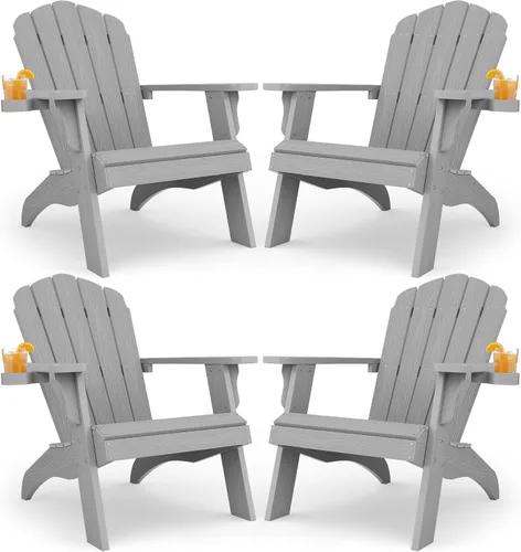 Vista 23 de YEFU Silla Adirondack de gran tamaño con soporte para tazas, silla para fogata de plástico para exteriores, resistente a la intemperie, silla