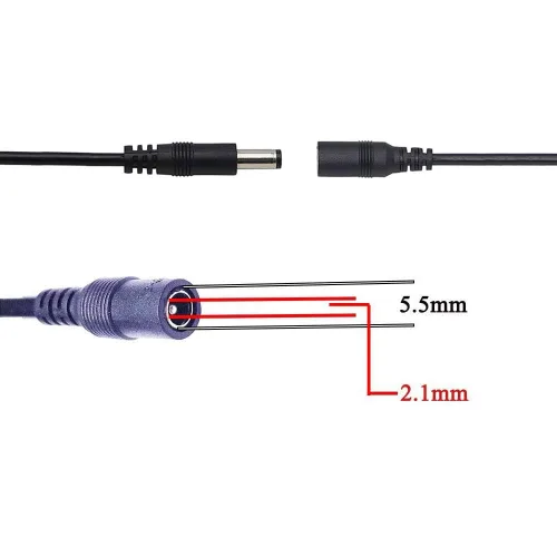 Vista 2 de Cable de interruptor de encendido/apagado en línea de luz LED, conector de CC de 0.217 x 0.083 in, conector macho a hembra, interruptor de enchufe