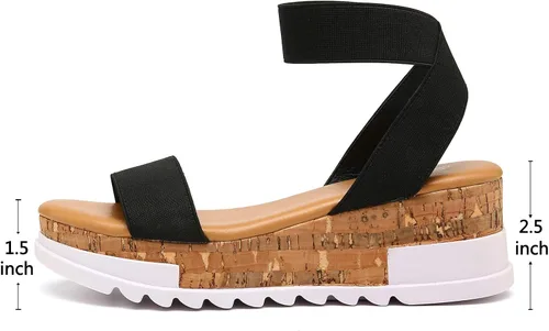 Vista 4 de katliu Sandalias de plataforma de cuña para mujer, con correa elástica al tobillo, sandalias de plataforma de corcho