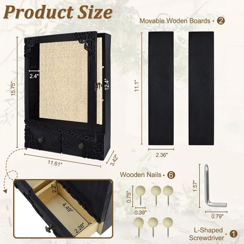Vista 6 de Marco de caja de sombra de 11 x 16 con luz, vitrina conmemorativa con estantes, cajón y ranura para recuerdos, caja grande de sombra profunda