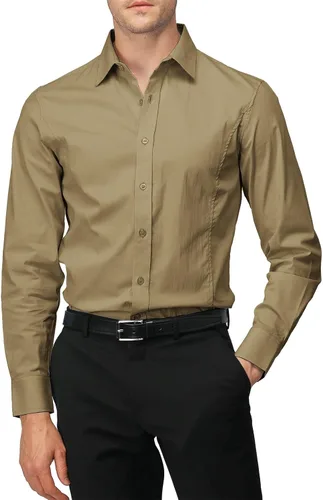 Vista 24 de H2H Camisas de vestir ajustadas para hombre, elásticas, de manga larga, básicas, formales, lisas, informales, para negocios, camisas con botones