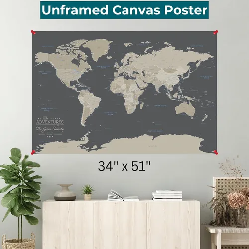 Vista 2 de Mapamundi con alfileres, con marco de 24 x 36 pulgadas y alfileres, negro (Black Personalized), 24 x 36 pulgadas Marco marrón