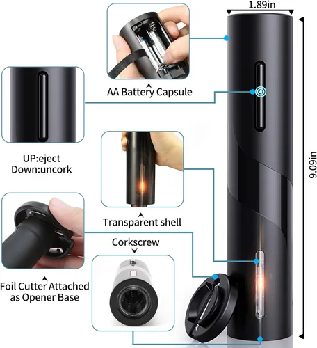 Vista 2 de Abridor eléctrico de botellas de vino, abridor automático de sacacorchos de vino, funciona con pilas. Abridor de botón de un clic con cortador