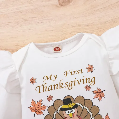 Vista 7 de DOMOABEI My First Thanksgiving - Trajes de bebé para niña disfraz de pavo recién nacido manga larga con volantes falda con tirantes de 0 a 18 meses