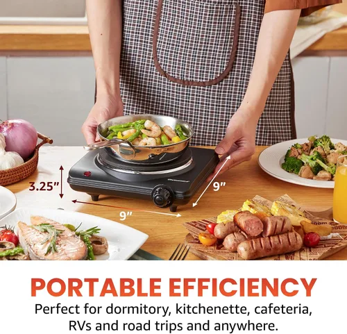 Vista 2 de Elite Gourmet Quemador eléctrico para encimera, placa caliente de hierro fundido de 1000 W, 7 ajustes de calor, estufa portátil para RV, dormitorio