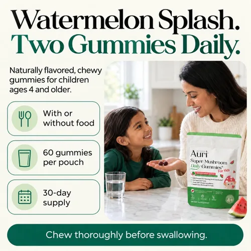 Vista 6 de Auri Nutrition Kids - Gomitas multivitamínicas con 5 hongos - 30 porciones
