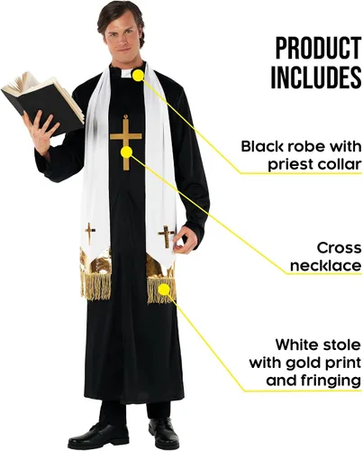 Vista 2 de Morph - Disfraz de sacerdote para hombre - Traje de exorcista - Disfraz de sacerdote adulto para hombres - Collar de sacerdote incluido - Accesorios