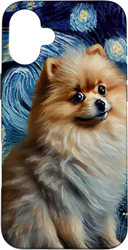 Vista 22 de iPhone 16 Starry Night Famous Painting Style Pomeranian Case