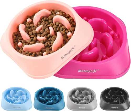 Vista 10 de MateeyLife Paquete de 2 cuencos para perros de alimentación lenta, 1 taza A-Azul claro y azul oscuro