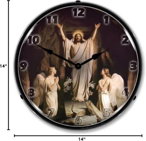 Vista 5 de Jesus The Resurrection - Reloj de pared LED, retro, vintage, iluminado, 14 pulgadas