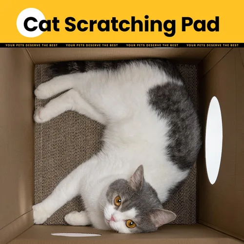 Vista 8 de Conlun Casa de cartón para gatos con almohadilla para rascar y hierba gatera, casa rascador para juegos de gatos para muebles de interior, rascador