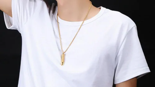 Vista 3 de Collar con colgante de cruz para hombre oro negro urna inglesa oración del Señor acero inoxidable ceniza conmemorativa cadena de bala para regalo