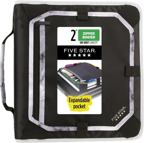 Vista 10 de Carpeta con cierre de cremallera Five Star, carpeta de 2 pulgadas y 3 anillas con anillas redondas, panel de expansión y archivo de expansión de 5