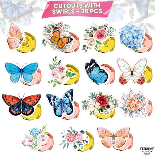 Vista 4 de KatchOn, Remolinos colgantes de mariposa tropical, paquete de 30, no se puede hacer tú mismo, remolinos colgantes de mariposa de primavera
