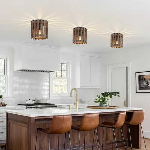 Vista 6 de Lámpara de techo de montaje empotrado de granja, lámpara de madera cerca del techo, accesorios de iluminación rústicos de pasillo para cocina